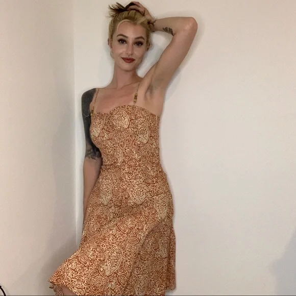 Vintage Midi Orange/Cream Beach Summer Dress, women's size Small - Picture 12 of 12